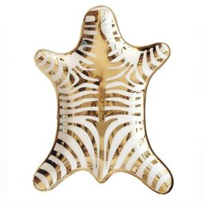 Zebra Stripe Jewelry Tray Ceramic Dishes Plate Gilded 5.9", Gold